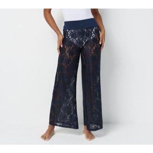 G.I.L.I. Pull-On Knit Lace Swim Wide Leg Cover-up Noir Black Size 3X